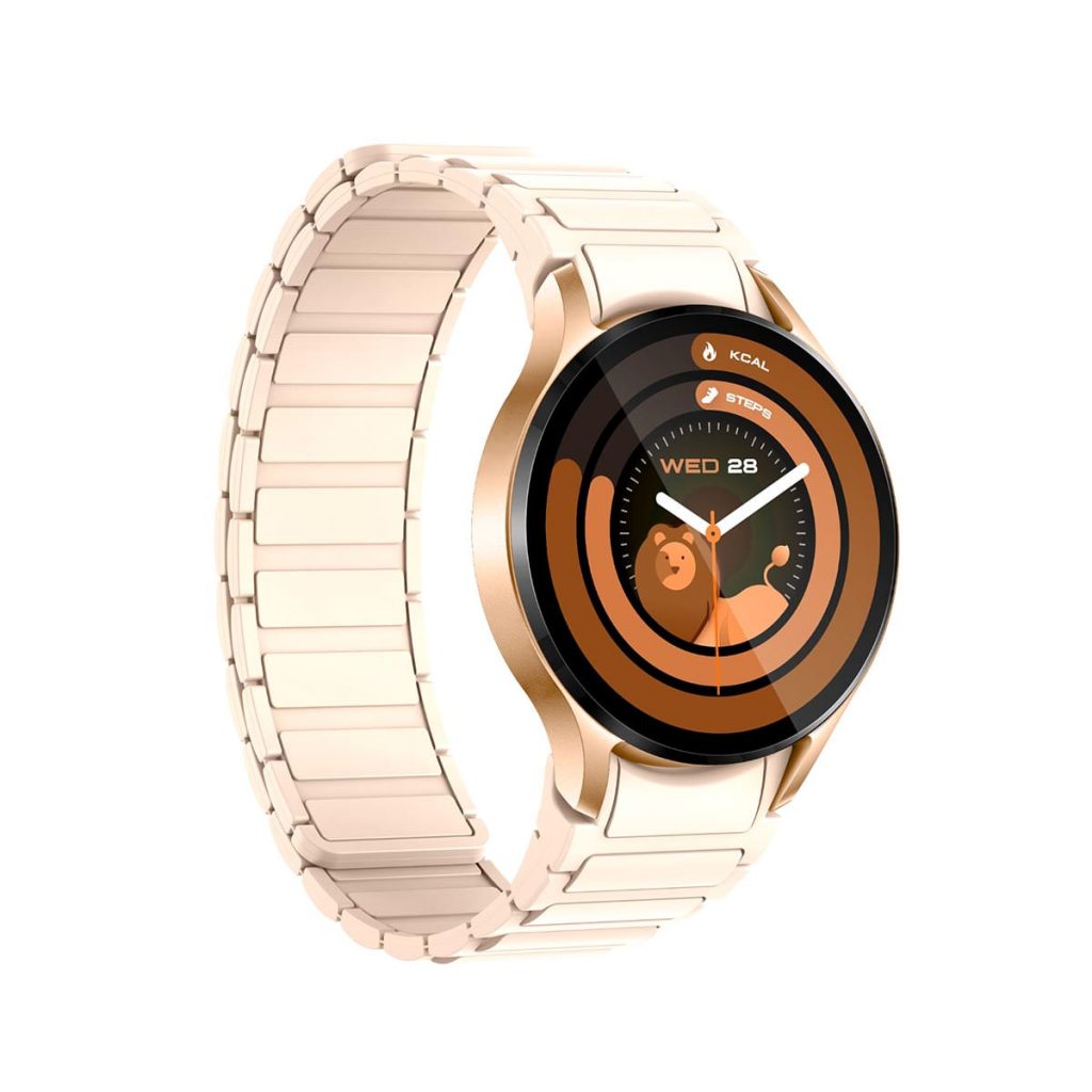 smartwatch con chat gpt, inteligencia artificial y con correa de acero inoxidable en color oro rosa